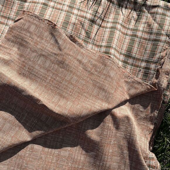 Vintage 60s 70s Plaid Poly Knit Fabric Green Orange Brown Retro Sewing 62"x106" - Picture 3 of 6